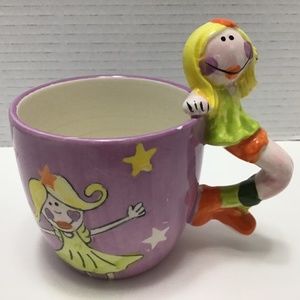 VTG Gryphonware Ceramic Mug with fairy and Whimsical Girl Handle